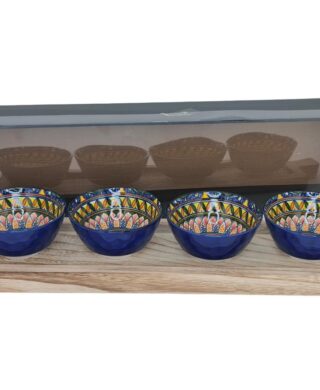 מגש עץ מגולף ארוך+4 קעריות 12 סמ.