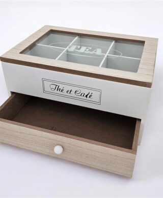 קופסת עץ לתה עם מגירה 13*16*23