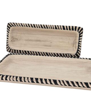 מגש מלבני פסים עץ מגולף 3*17*41