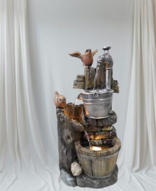 מזרקה עם אור+דלי+ברז+ציפורים 50*26