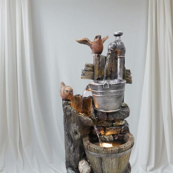 מזרקה עם אור+דלי+ברז+ציפורים 50*26