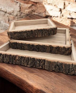 מגש עץ מלבני+קליפת עץ 5*26*37