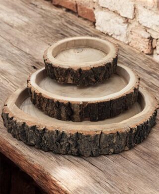 מגש עץ עגול+קליפת עץ 5*39