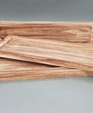 מגש מלבני עם ידיות עץ מגולף 13*58