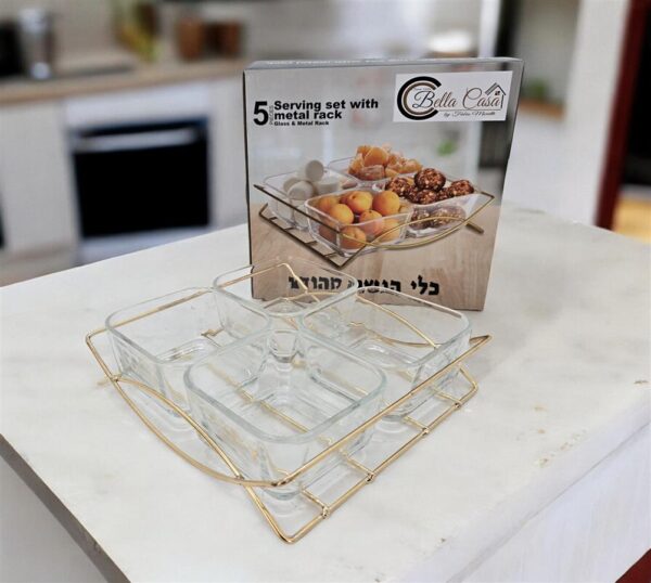 קברט 4 קעריות+מעמד מתכת זהב 5*22*23