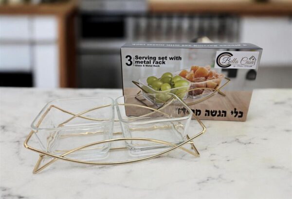 קברט 2 קעריות+מעמד מתכת זהב 5*12*22