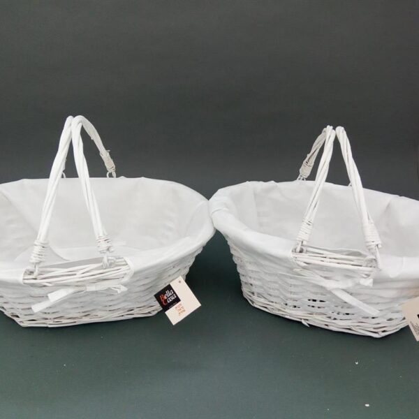 סלסלת פיקניק 15*30*40 לבן+בד לבן