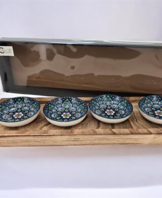 מגש עץ מגולף ארוך+4 צלוחיות 10 סמ.