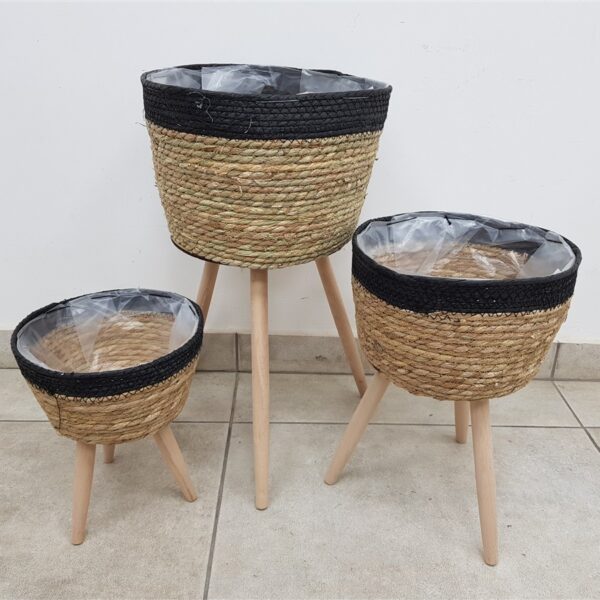 סט *3 בית עציץ עם רגליים פס שחור 22/57*32