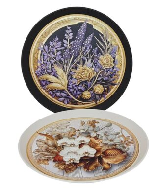 מגש עגול פרחים עם זהב 46סמ. מגש עגול פרחים עם זהב 46סמ.