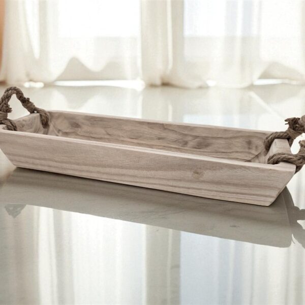 מגש מלבני עם ידיות חבל עץ מגולף 8*17*51