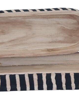 מגש אובלי פסים עם ידיות חבל עץ מגולף 7*23*51 מגש אובלי פסים עם ידיות חבל עץ מגולף 7*23*51