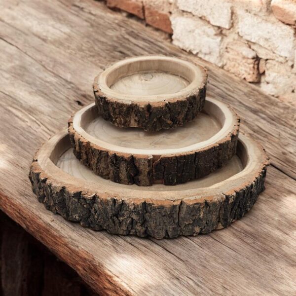 מגש עץ עגול+קליפת עץ 5*23