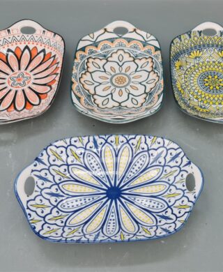 צלחת אובלית 2 ידיות דקור 5*18*27 צלחת אובלית 2 ידיות דקור 5*18*27