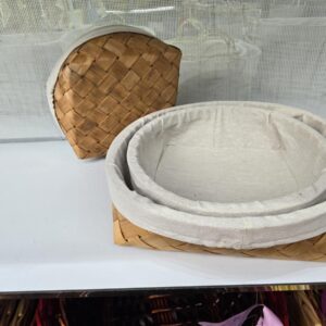 סט *3 סלסלת עץ מרופדת עגול 8.5*36