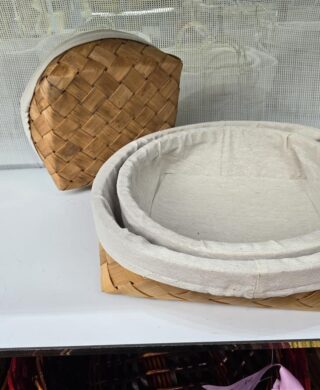 סט *3 סלסלת עץ מרופדת עגול 8.5*36