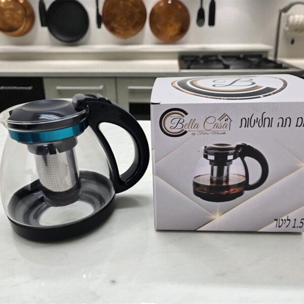 קומקום זכוכית + מסננת על חלד 1.5L