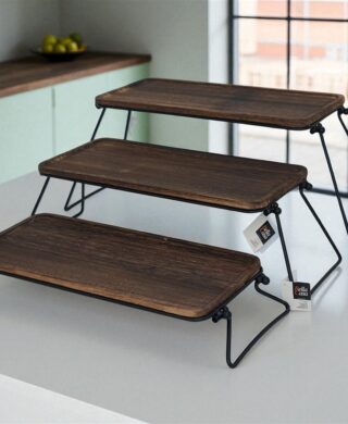 מגש עץ עם רגליי מתכת 8 סמ.