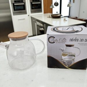 קומקום זכוכית בורוסיליקט עם מכסה במבוק 1.2L