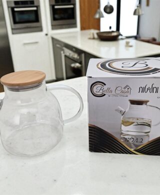 קומקום זכוכית בורוסיליקט עם מכסה במבוק 1.2L קומקום זכוכית בורוסיליקט עם מכסה במבוק 1.2L