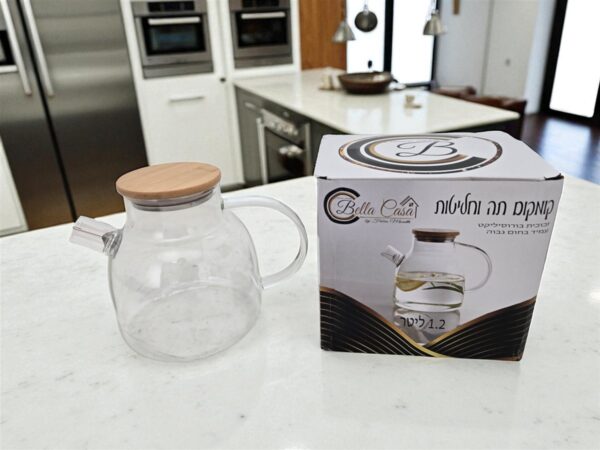 קומקום זכוכית בורוסיליקט עם מכסה במבוק 1.2L