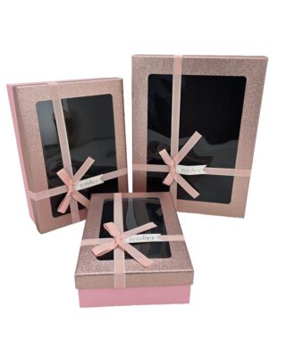 סט *3 קופסאות קרטון עם חלון 11*25*33 נצנצים