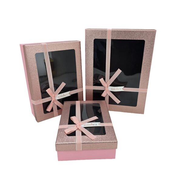 סט *3 קופסאות קרטון עם חלון 11*25*33 נצנצים