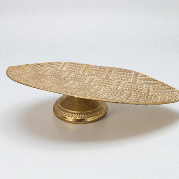 קערה עם רגל אובלית מתכת זהב 10*22*49