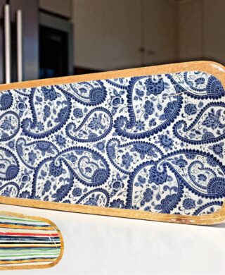 מגש עץ מלבני אמייל כחול 20*40