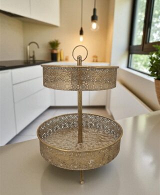 מעמד 2 קומות עגול מתכת זהב 48*39