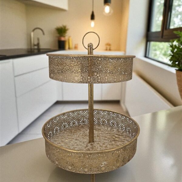 מעמד 2 קומות עגול מתכת זהב 48*39