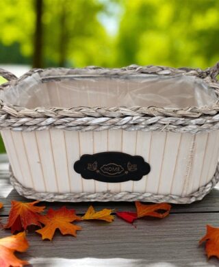 אדנית עץ עם ידיות לבן אובלי 14*17*34 אדנית עץ עם ידיות לבן אובלי 14*17*34