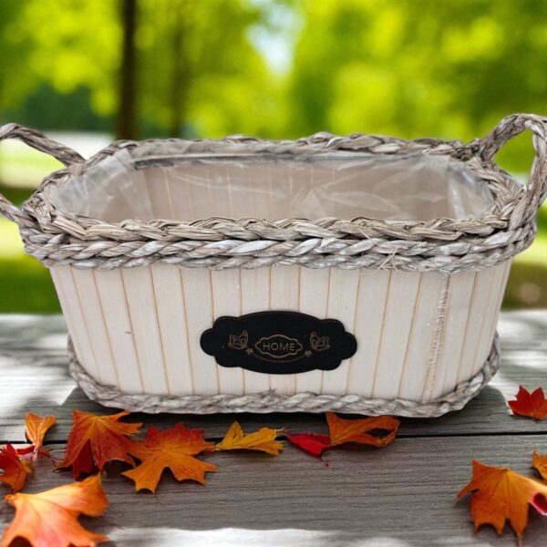 אדנית עץ עם ידיות לבן אובלי 14*17*34 אדנית עץ עם ידיות לבן אובלי 14*17*34