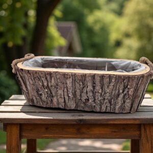 אדנית עם ידיות קליפת עץ אובלית 12*14*38