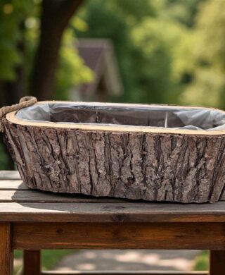 אדנית עם ידיות קליפת עץ אובלית 12*14*38