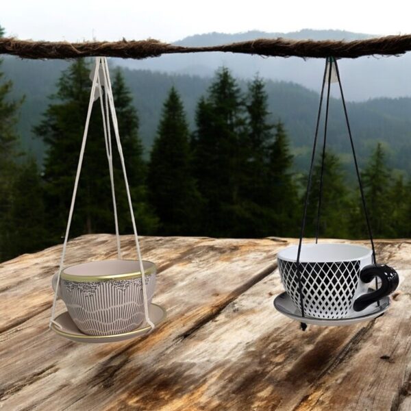 ספל עם צלוחית לעציץ 10*14*19 שחור תליה