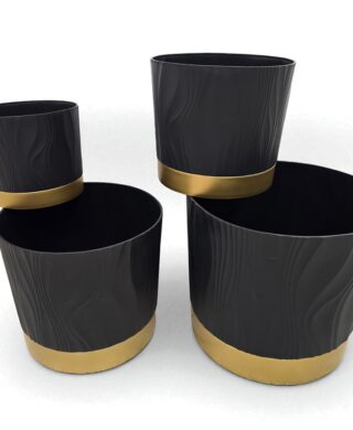 בית עציץ עם תחתית שחור זהב 17*19 פלסטיק