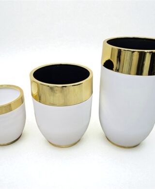 בית עציץ רצפתי לבן זהב 46*36 פלסטיק