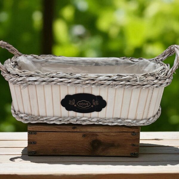 אדנית עץ עם ידיות לבן אובלי 12*14*38 אדנית עץ עם ידיות לבן אובלי 12*14*38