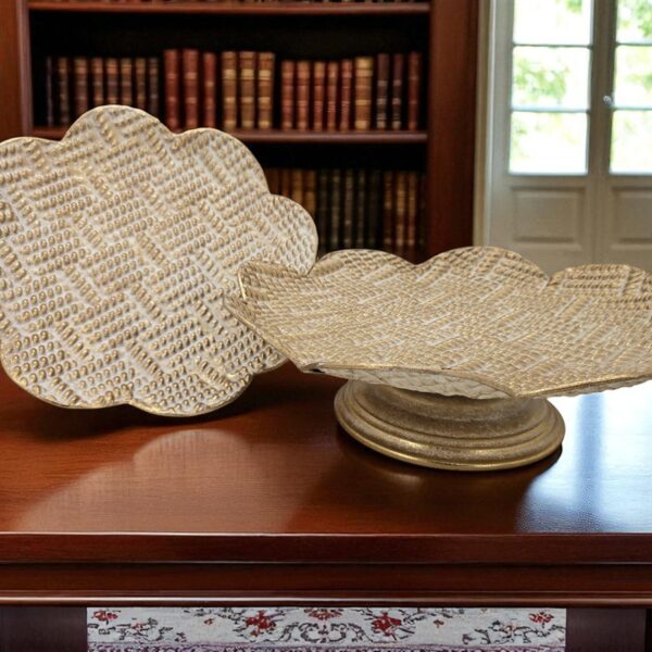 קערה עם רגל עגולה מתכת זהב 10*35