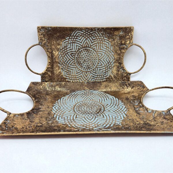 מגש עם ידית עגולה מתכת זהב 6.5*26*49