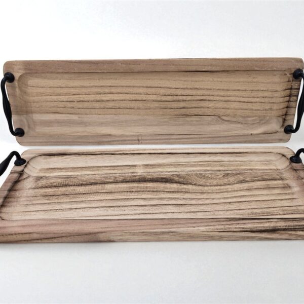 מגש עץ מגולף עם ידיות מתכת 2/5.5*18*45