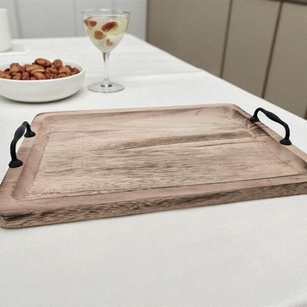 מגש עץ מגולף עם ידיות מתכת 2/5.5*31*41