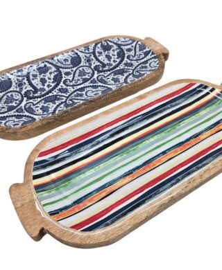 מגש עץ אמייל כחול 18*41 מגש עץ אמייל כחול 18*41