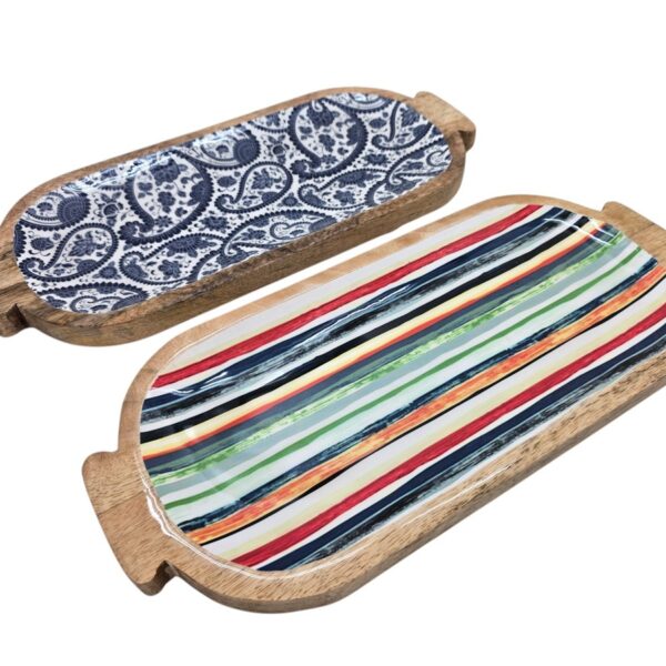 מגש עץ אמייל כחול 18*41 מגש עץ אמייל כחול 18*41