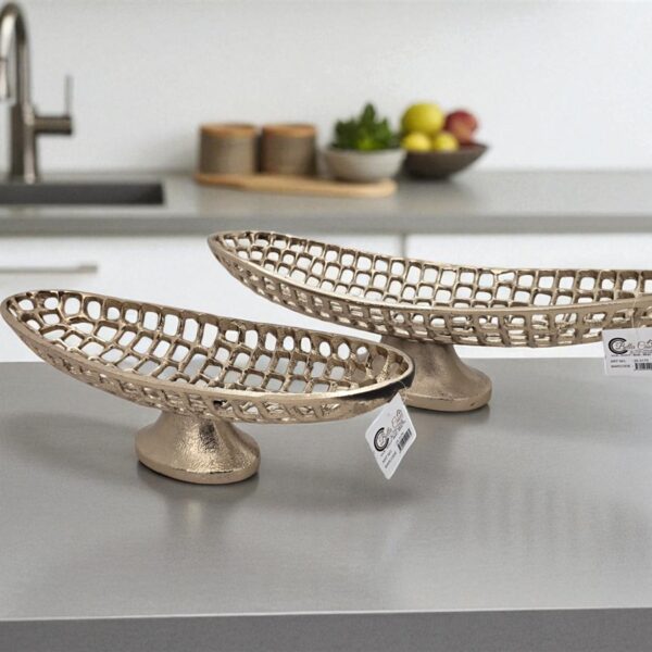 סט *2 מגש אובלי עם רגל יציקת אלומיניום 13*17*44