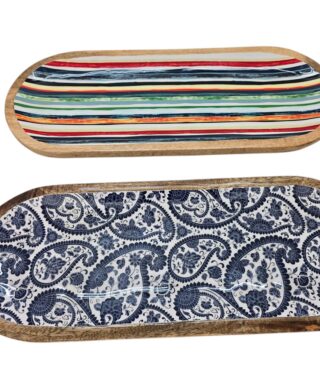 מגש עץ אמייל פסים 17*46 מגש עץ אמייל פסים 17*46