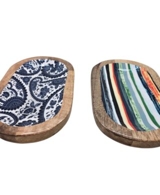 מגש עץ אמייל כחול 12*20