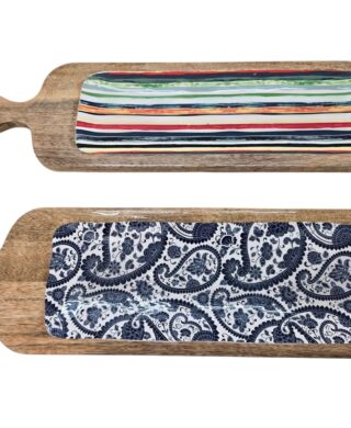 מגש עץ אמייל כחול 15*50