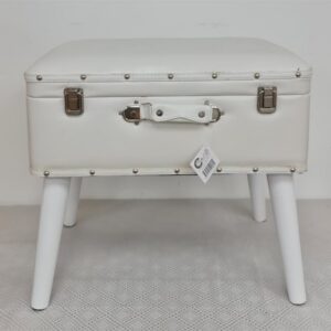מזוודת עץ דמוי עור לבן  עם 4 רגליים 37*35*50